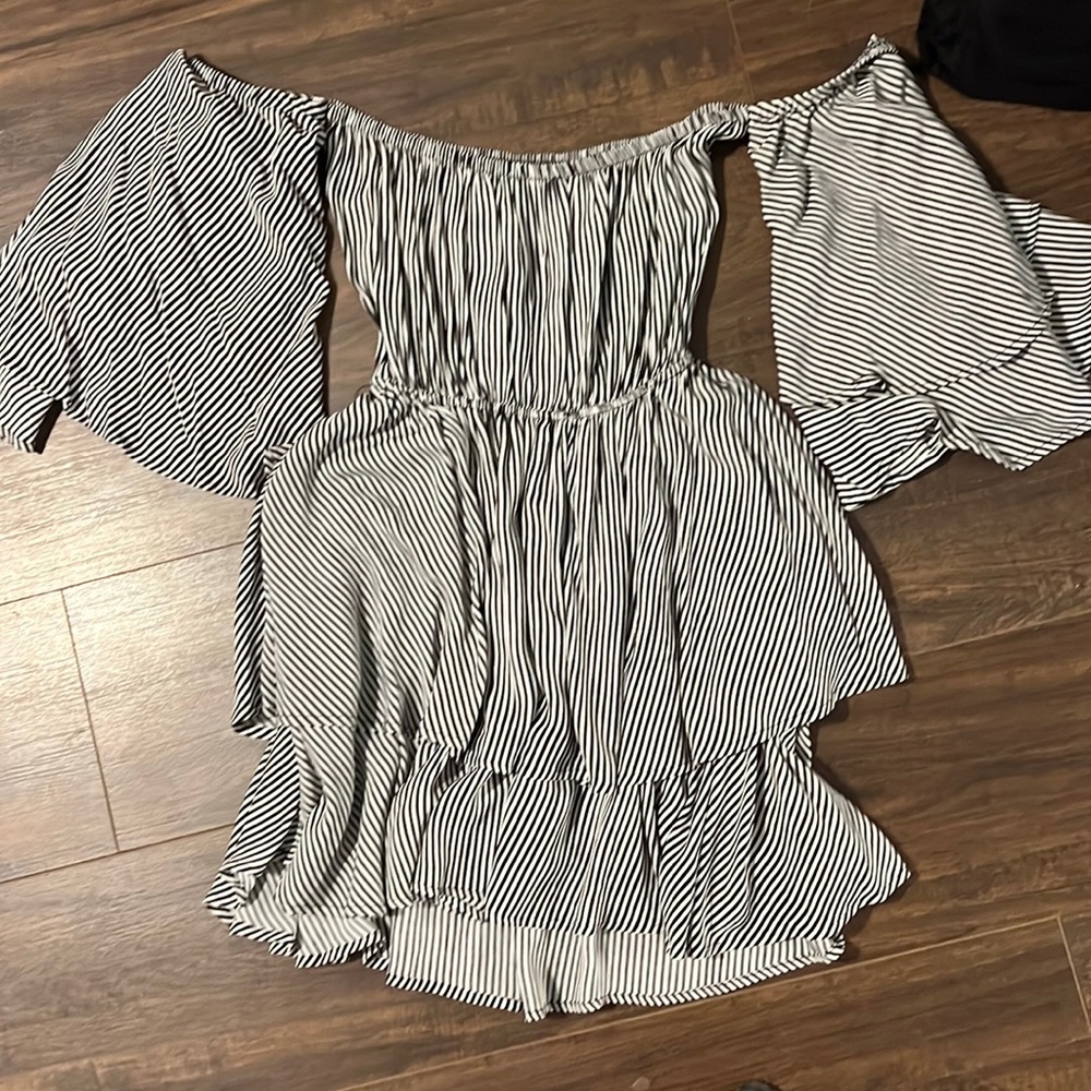 Stripe off the shoulder dress